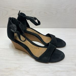 Sofft Marla Wedge Sandals Womens Size 8M Black Suede Ankle Strap Open Toe Casual